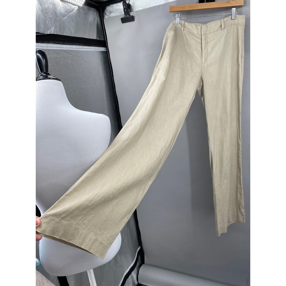Zara Woman 100% Linen Wide Leg Trousers Pants Tan Beige‎ Size 8 Minimalist Boho